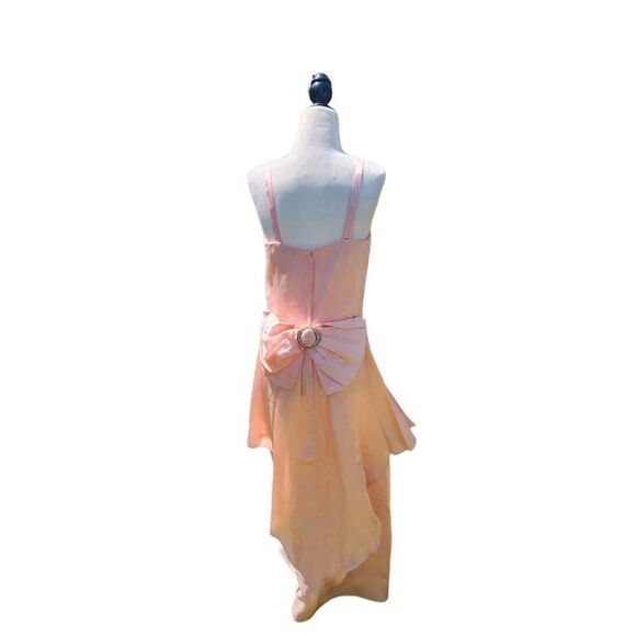 Vintage 80s does 40s peachy pink evening gown dress midi BOW detailed Rhinestone - Picture 3 of 11